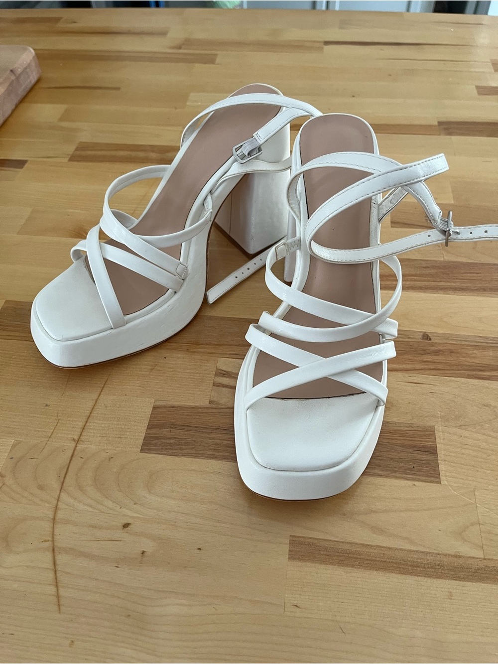 White Strappy Block Heel Sandals for Women